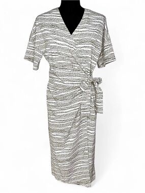 Prologue Wrap Dress‎ Womens S Small Cream Olive Green Polka Dot Waist Tie NWT